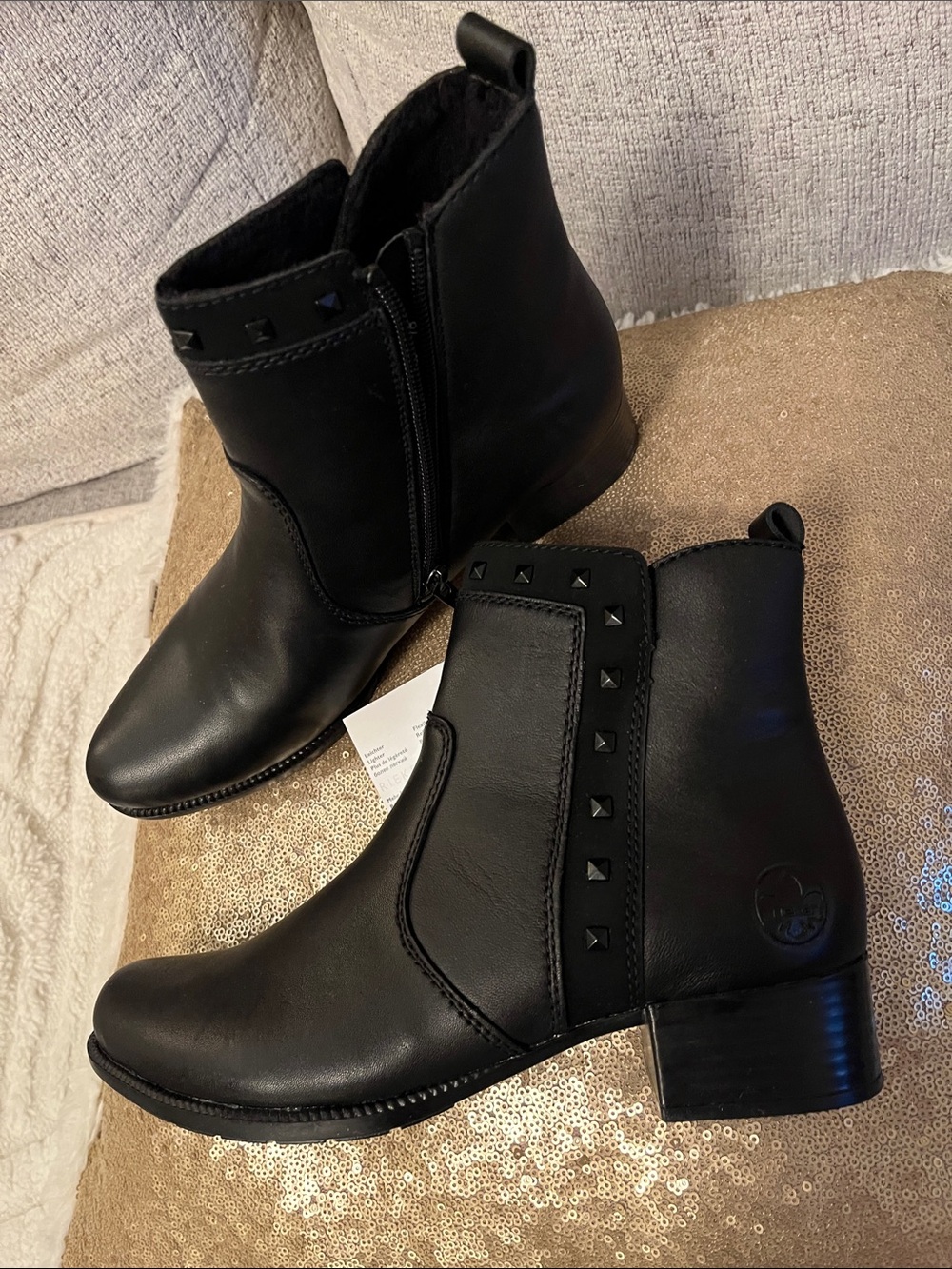 Reiner brand Black Stud Ankle Boots - Women's Booties, size 37 EUR, size 7